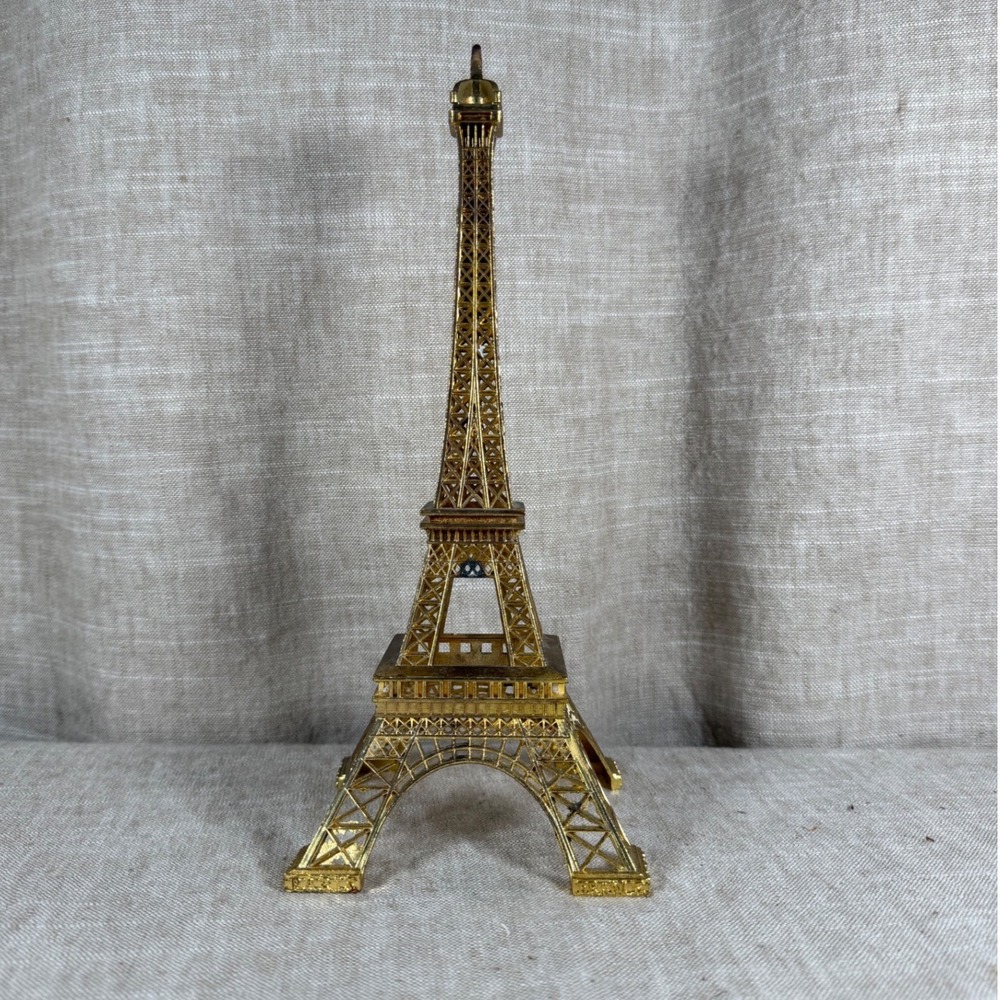 Eiffel Tower Statue Good Vintage Gold Tone Metal Paris France Souvenir 9.5"